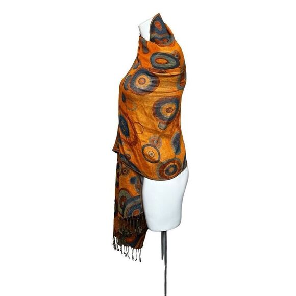 Pashmina orange and blue circle print scarf - Picture 4 of 12